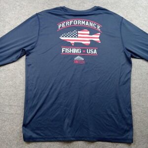 Fintech Shirt Mens Large Navy Performance Fishing USA American Flag Long Sleeve